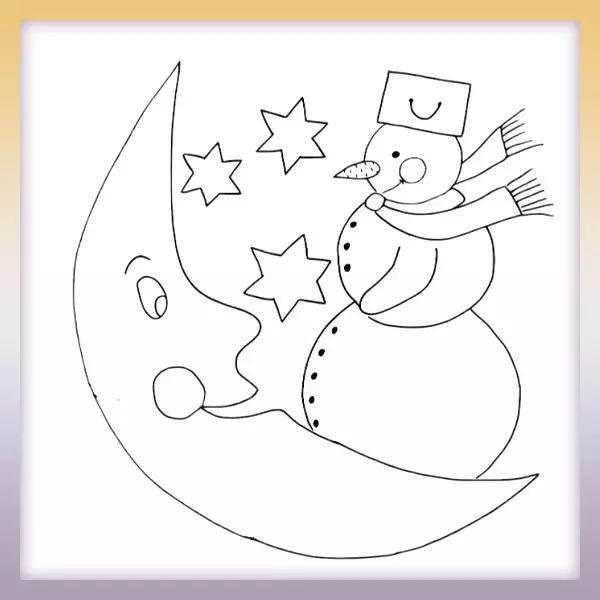 Muñeco de nieve y luna - Dibujos para colorear