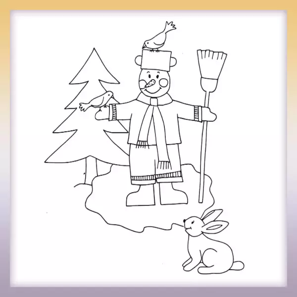 Muñeco de nieve y conejito - Dibujos para colorear