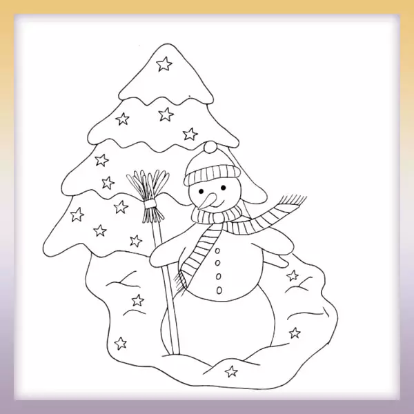 Muñeco de nieve delante de un árbol - Dibujos para colorear