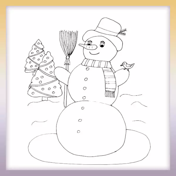 Muñeco de nieve con un pájaro - Dibujos para colorear