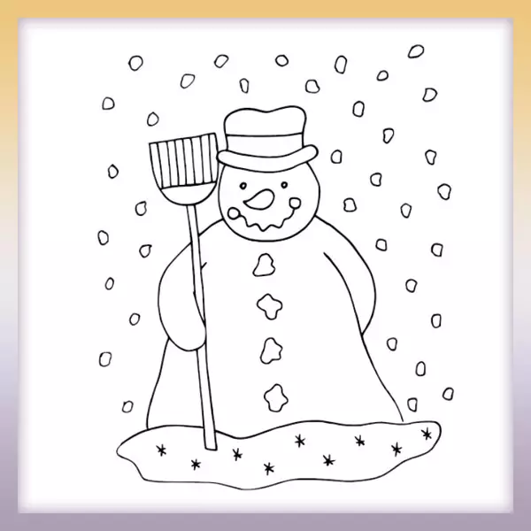 Muñeco de nieve con sombrero con escoba - Dibujos para colorear