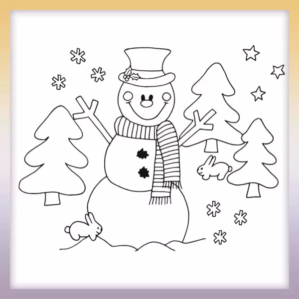 Muñeco de nieve en el bosque - Dibujos para colorear
