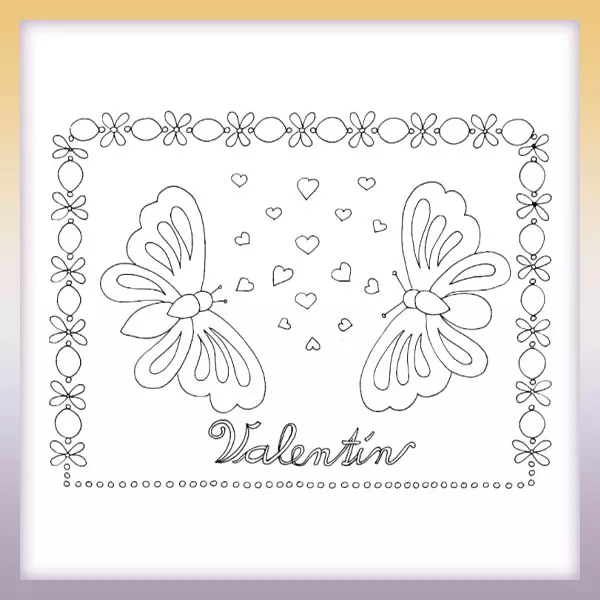 Saludo de San Valentín con mariposas - Dibujos para colorear