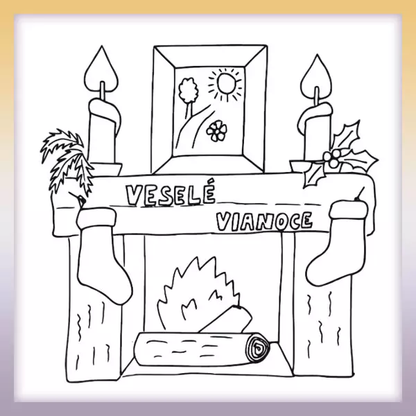 Chimenea navideña con velas - Dibujos para colorear