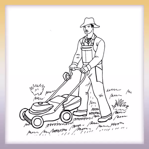 Jardinero con segadora - Dibujos para colorear