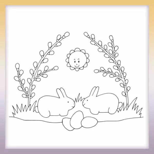 Conejos en el prado - Dibujos para colorear
