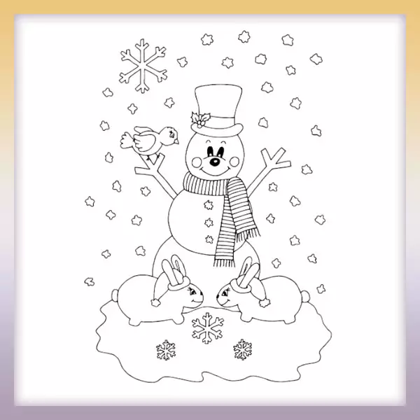 Conejitos con muñeco de nieve - Dibujos para colorear